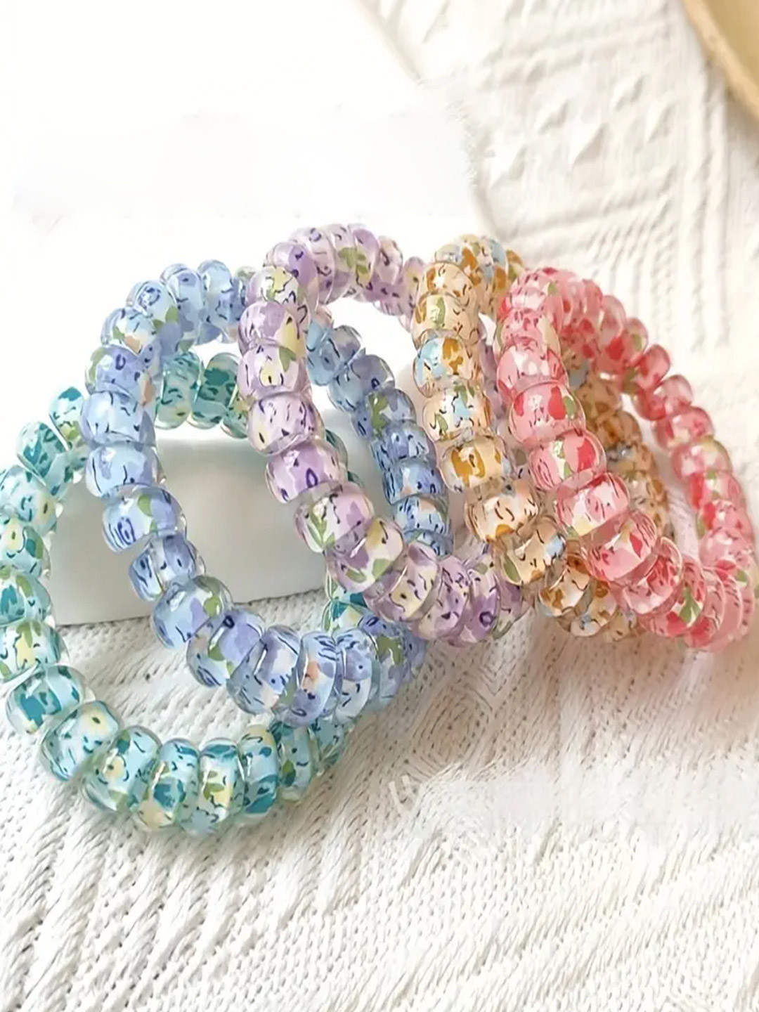 Majestique Set of 5  Multicolour Spiral No Crease Coils Hair Ties