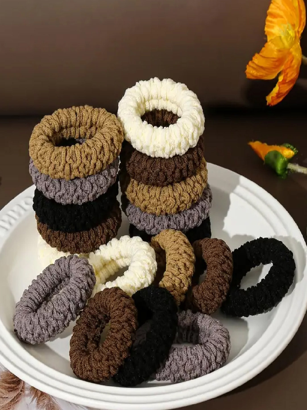 Majestique Set of 12  Multicolour Soft Cotton rubber band hair ties ponytail holder