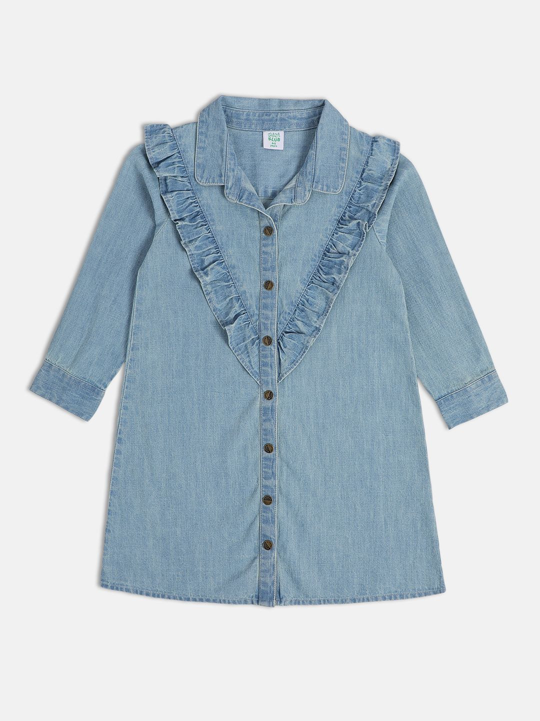 MINI KLUB Girls Cotton Shirt Collar Shirt Dress