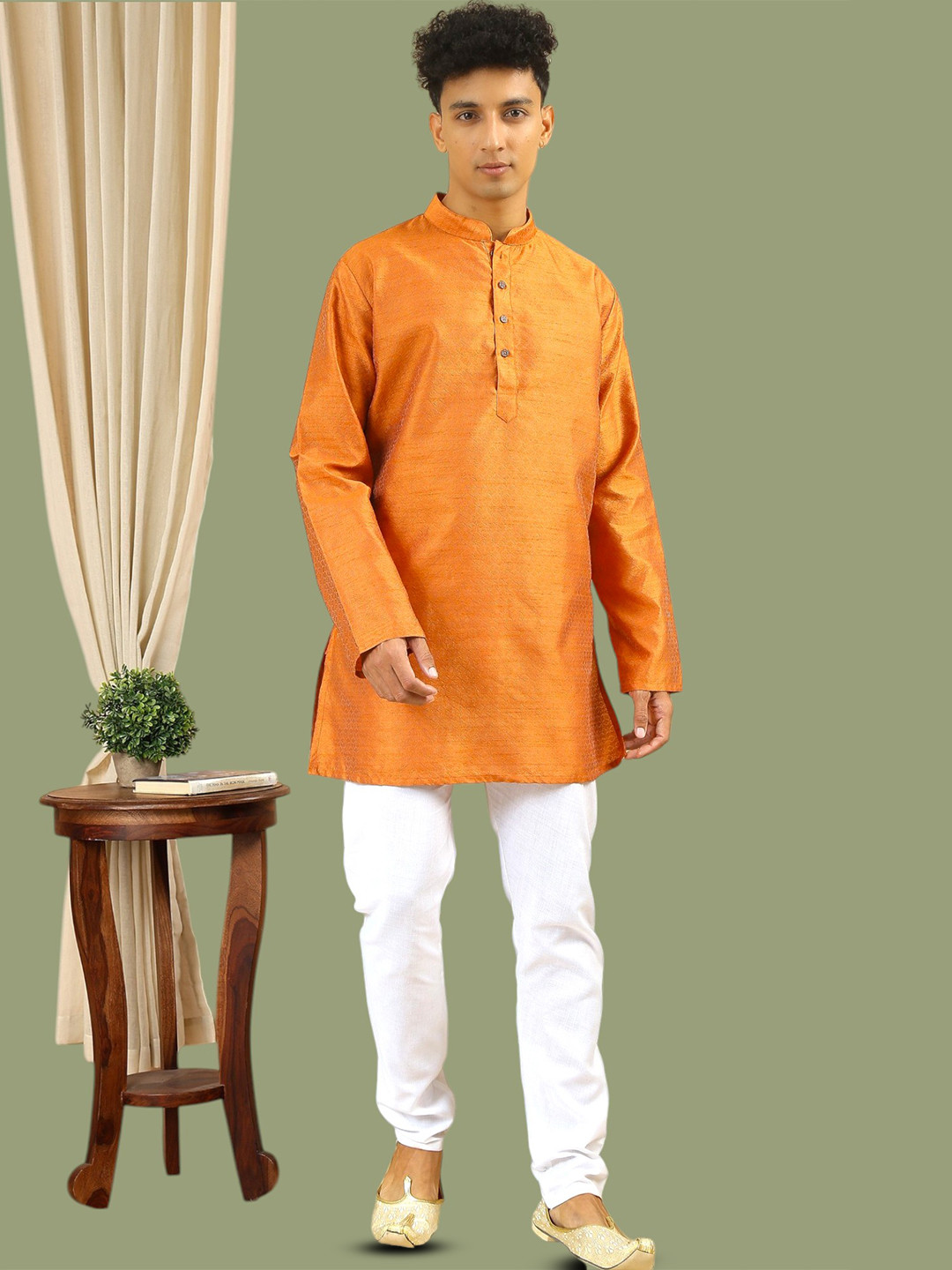 TATTVA Solid Mandarin Collar Long Sleeves Polyester Straight Short Kurta