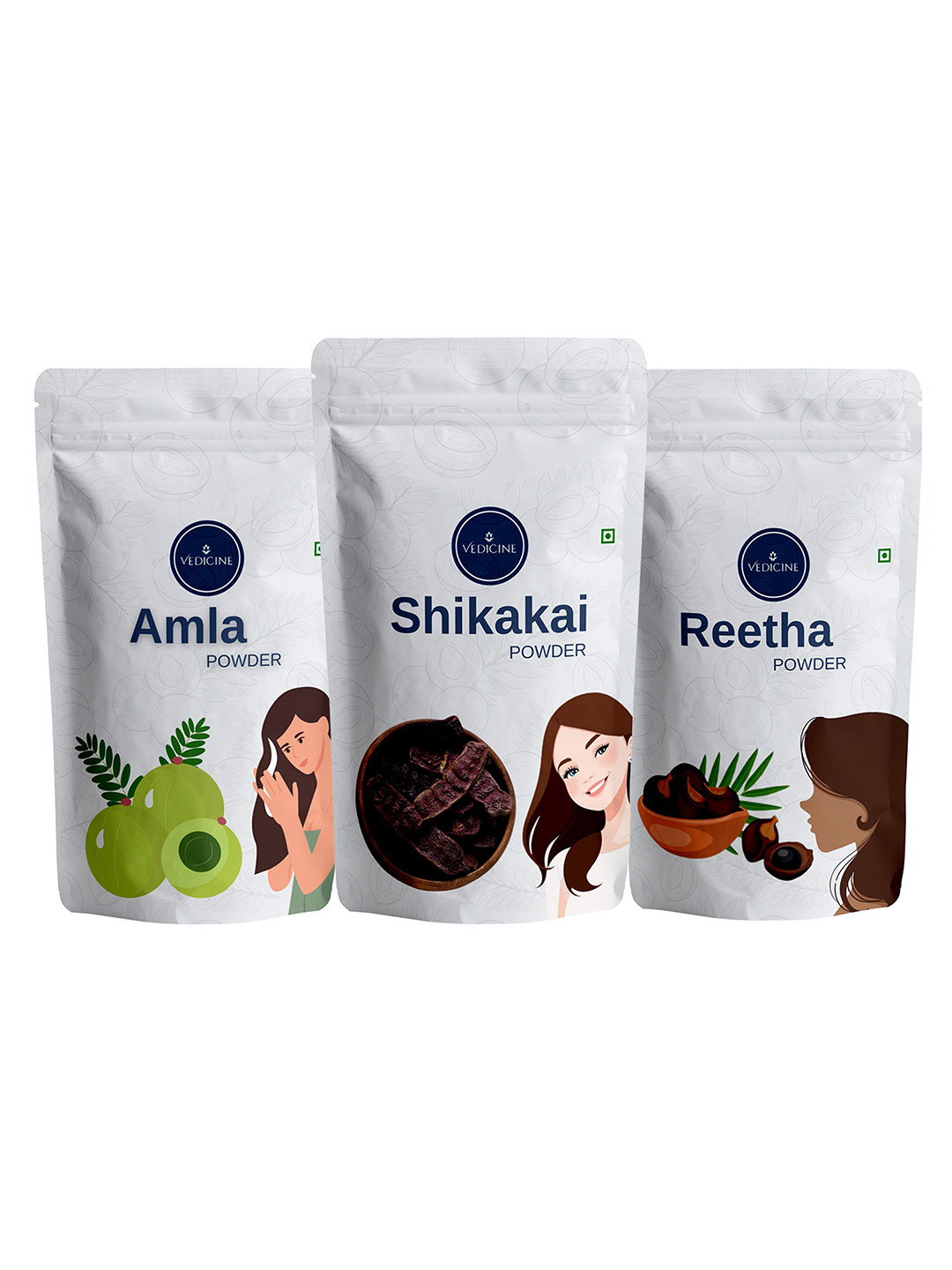VEDICINE Set Of 3 Amla Reetha Shikakai Powder For Hair Care - 75 g Each