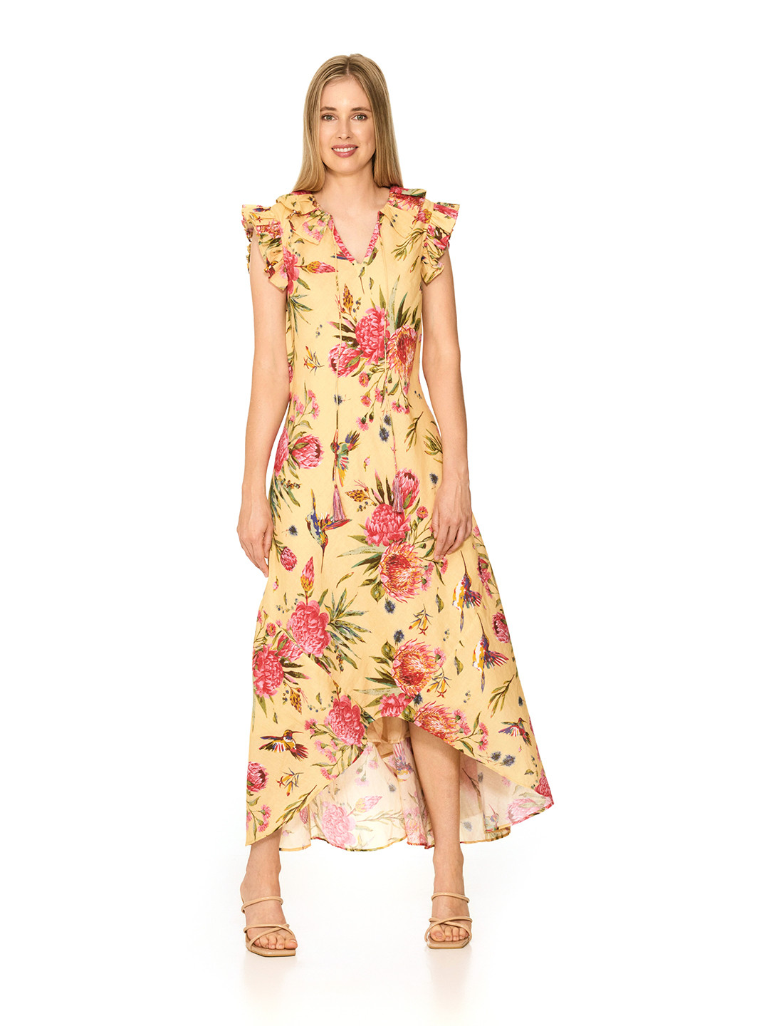 The Sancy Flutter Sleeve Frilled Floral Maxi Dress