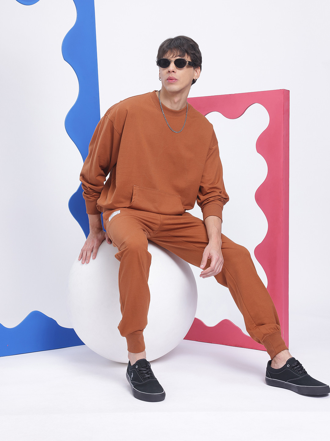 Aeropostale Round-Neck Drop-Shoulder Sleeves Sweatshirt with Joggers