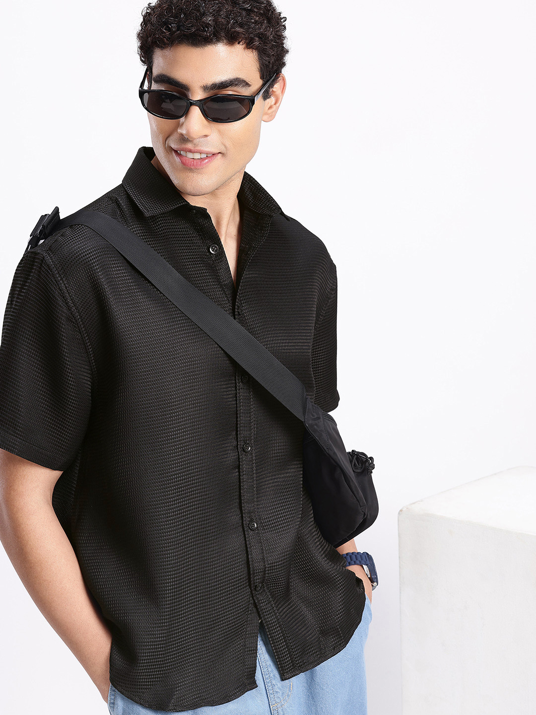 Aeropostale Geometric Self Design Casual Shirt