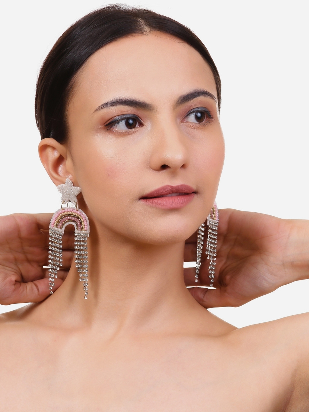 VIVAZS Beaded Star Shaped Rainbow Drop Earrings with detailed cubic zirconia