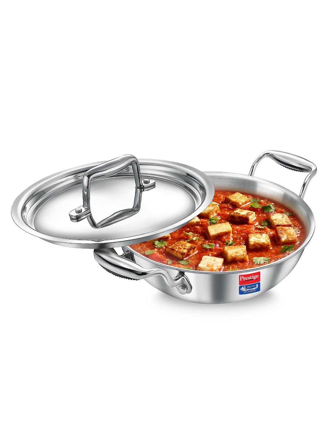 Prestige Silver Splendid Steel Thick Gauge TriPIy Body Kadhai with Lid 3.2L