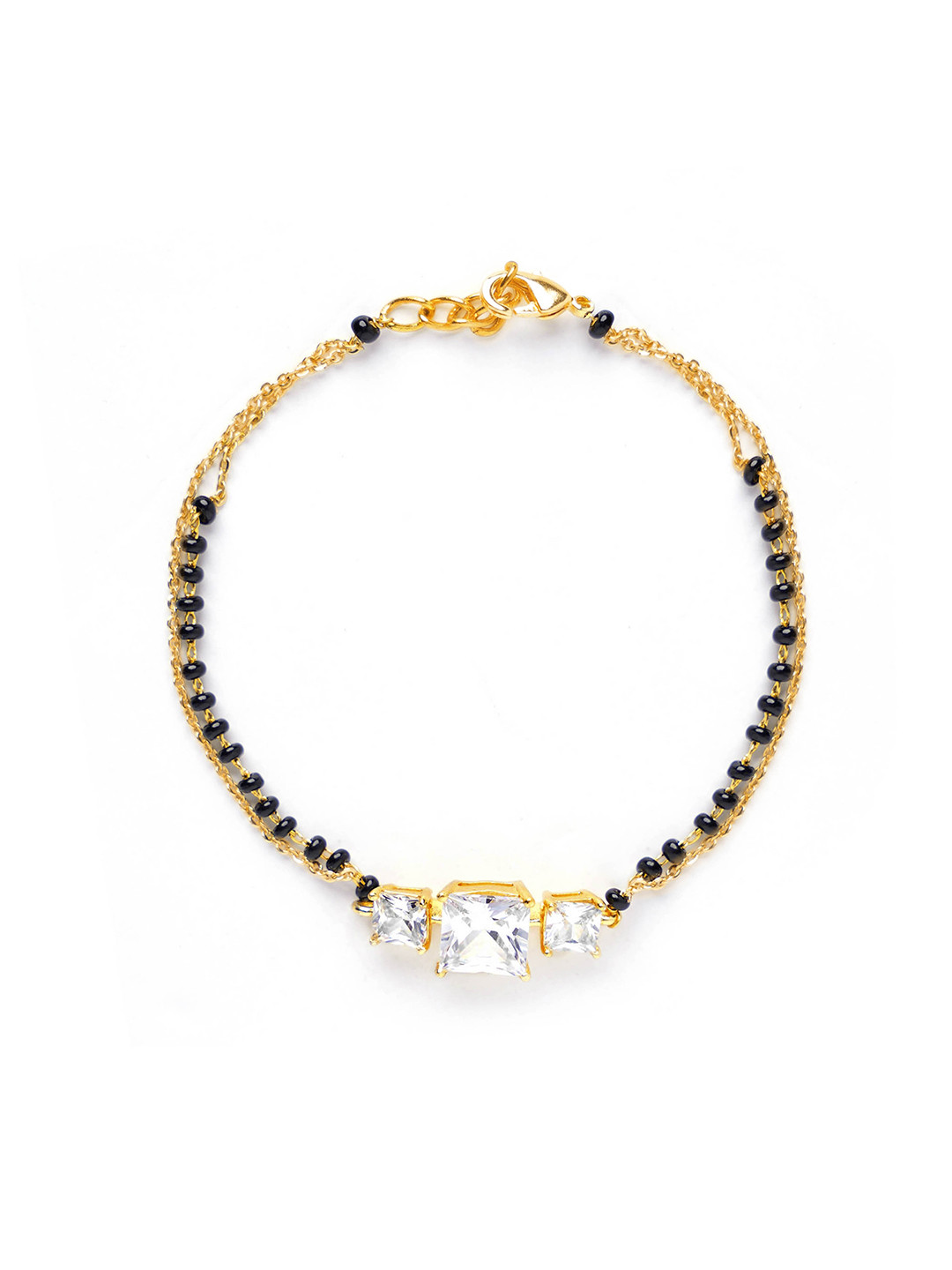 SWASHAA Stainless Steel 18K Gold-Plated Studded & Beaded Wraparound Mangalsutra Bracelet