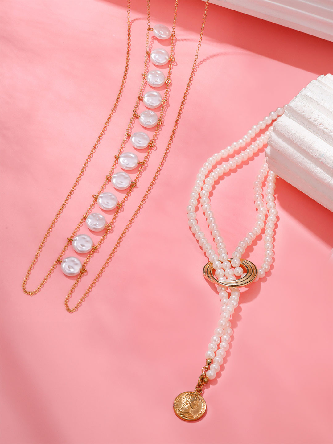 Yellow Chimes Set of 2 Gold-Plated Pearl Body Chain & Necklace