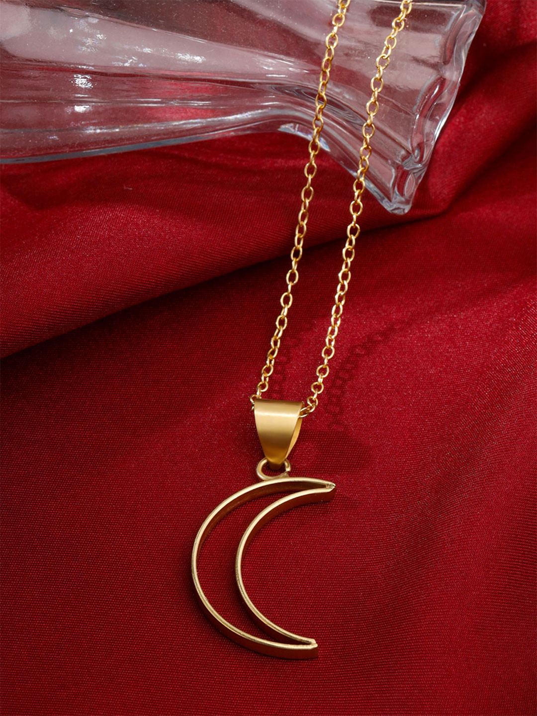 Yellow Chimes Gold-Plated Moon Shaped Charm Pendant Chain