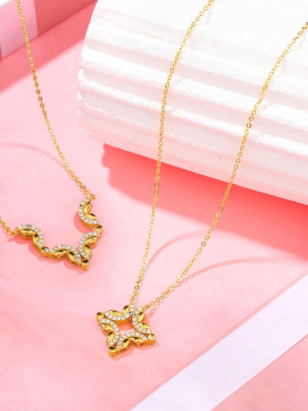 Yellow Chimes Gold-Plated Square Shaped Crystals Necklace