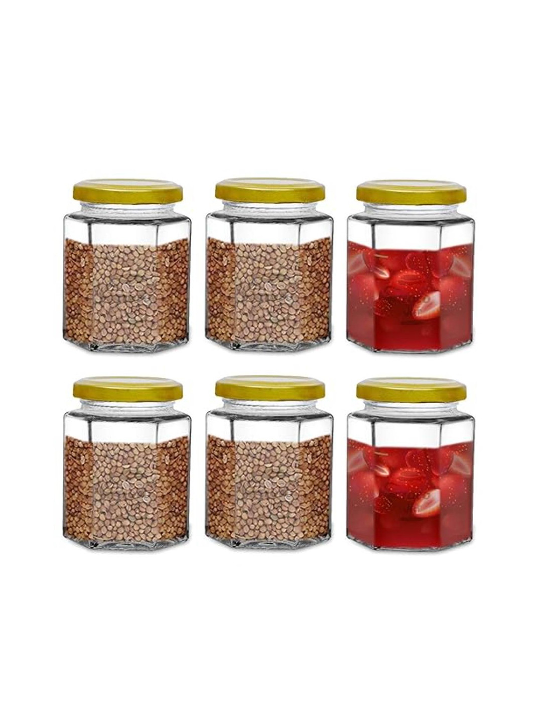 CROCO JAR Piramal 6 Pieces Transparent Hexagonal Shape Storage Glass Containers 250 ml