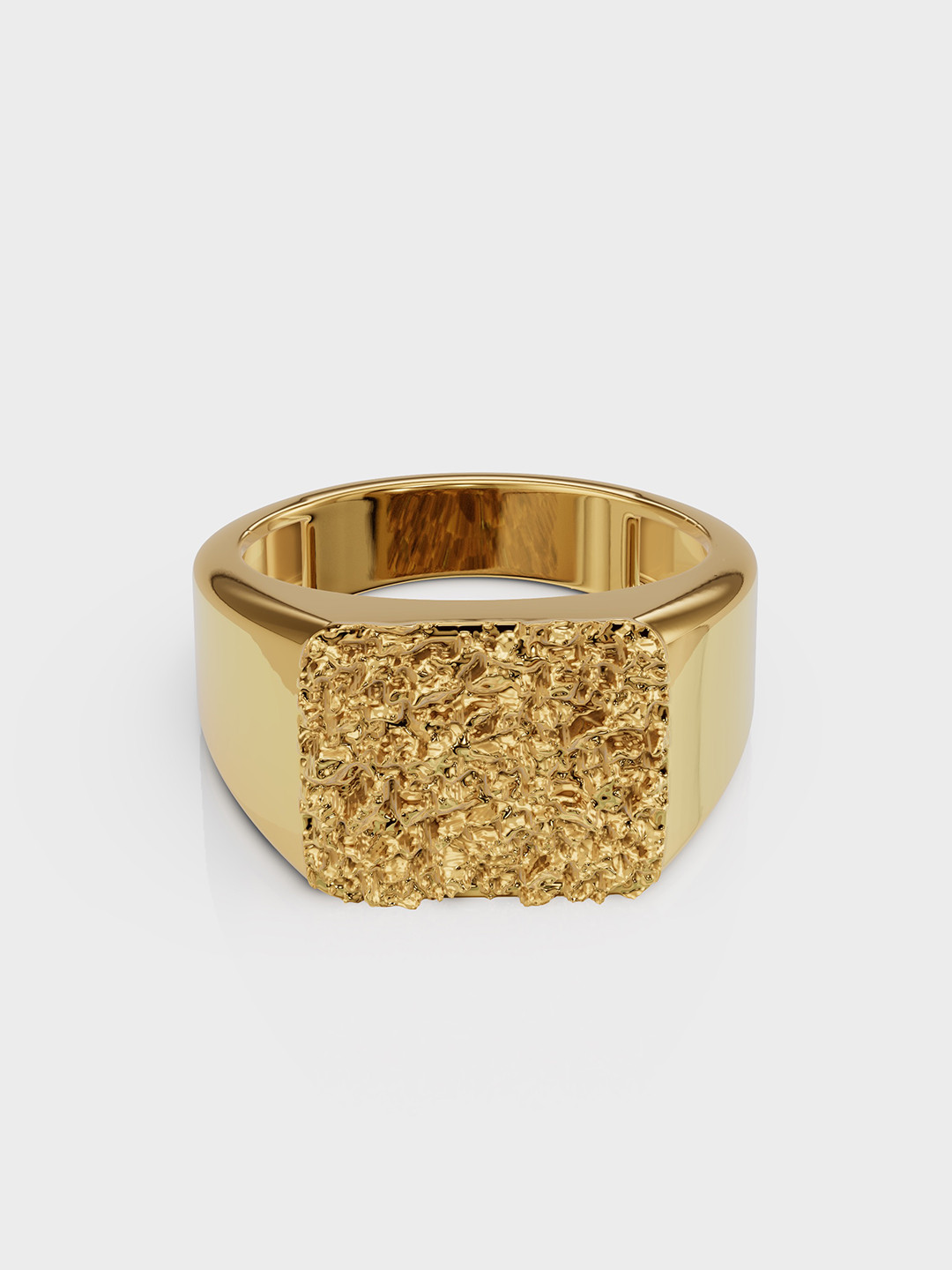 Anushka Jain Jewellery Hammered Square Signet 925 Sterling Silver Gold Plated Finger Ring