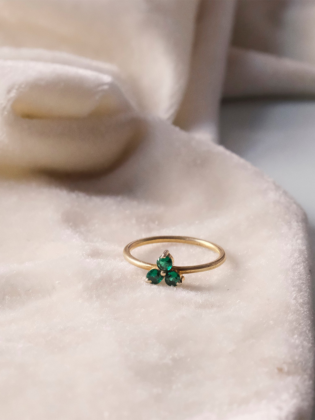 Anushka Jain Jewellery 925 Sterling Silver Gold Plated Cubic Zirconia Emerald Trio Ring