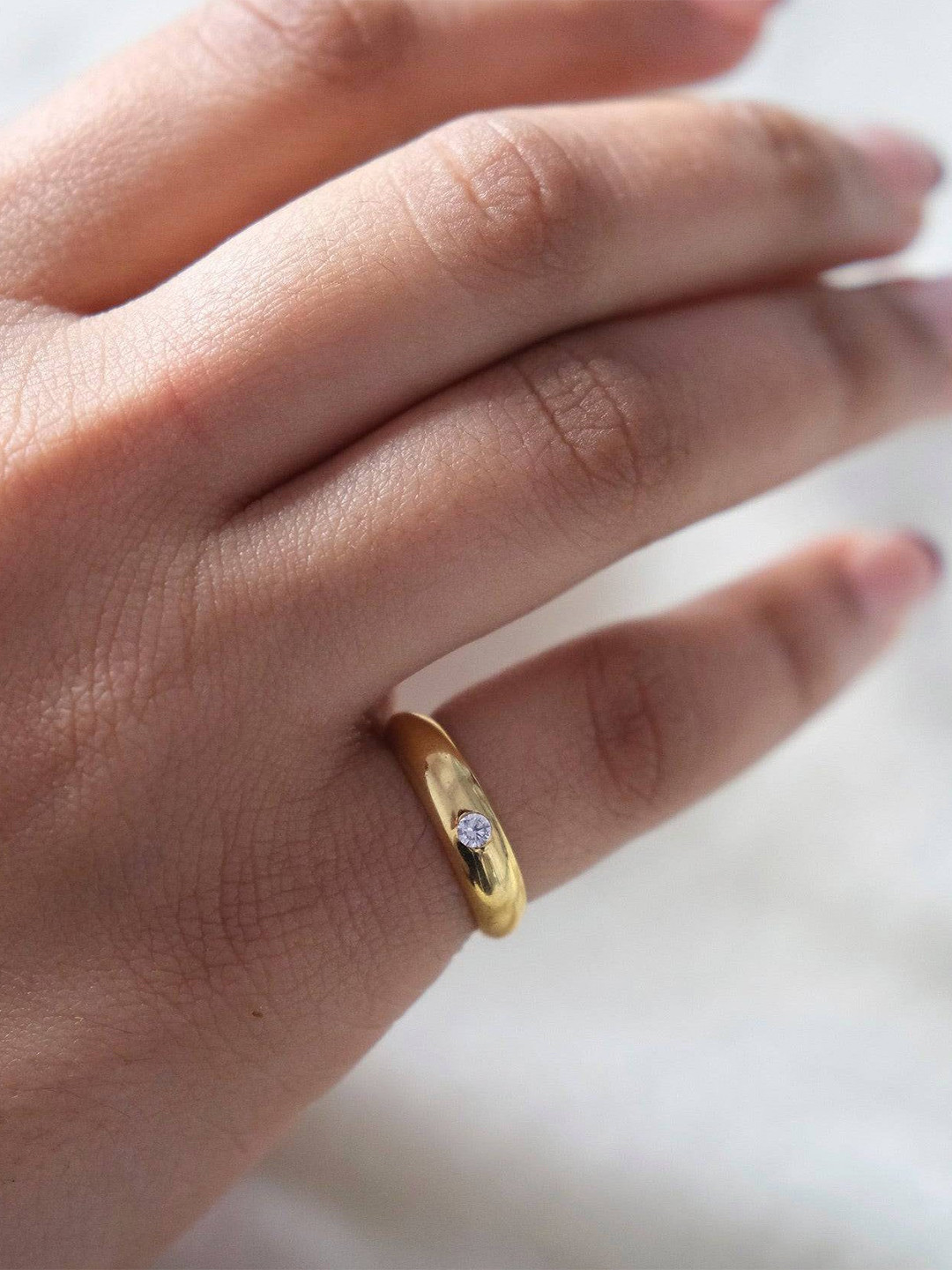 Anushka Jain Jewellery Shine Mound 925 Sterling Silver Gold Plated Cubic Zirconia Ring