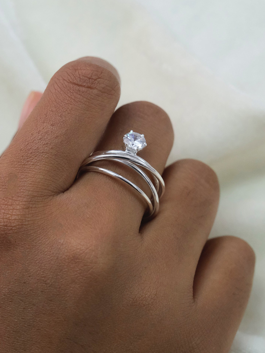 Anushka Jain Jewellery 925 Sterling Silver Gold-Plated Cubic Zirconia Spiral Diamond Ring