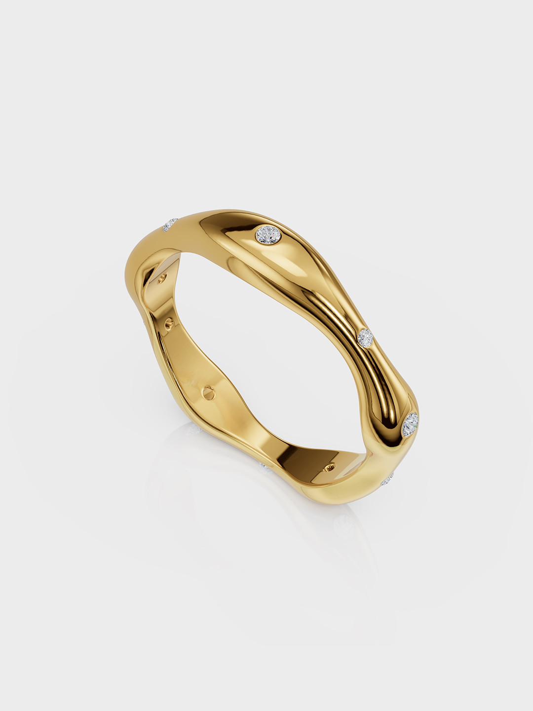 Anushka Jain Jewellery 925 Sterling Silver Gold-Plated Cubic Zirconia Studded Wave Ring