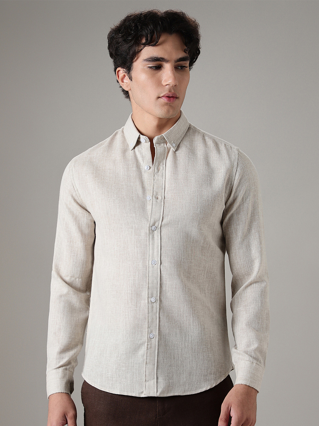 Banana Club Men Classic Slim Fit Semi Sheer Checked Casual Linen Shirt
