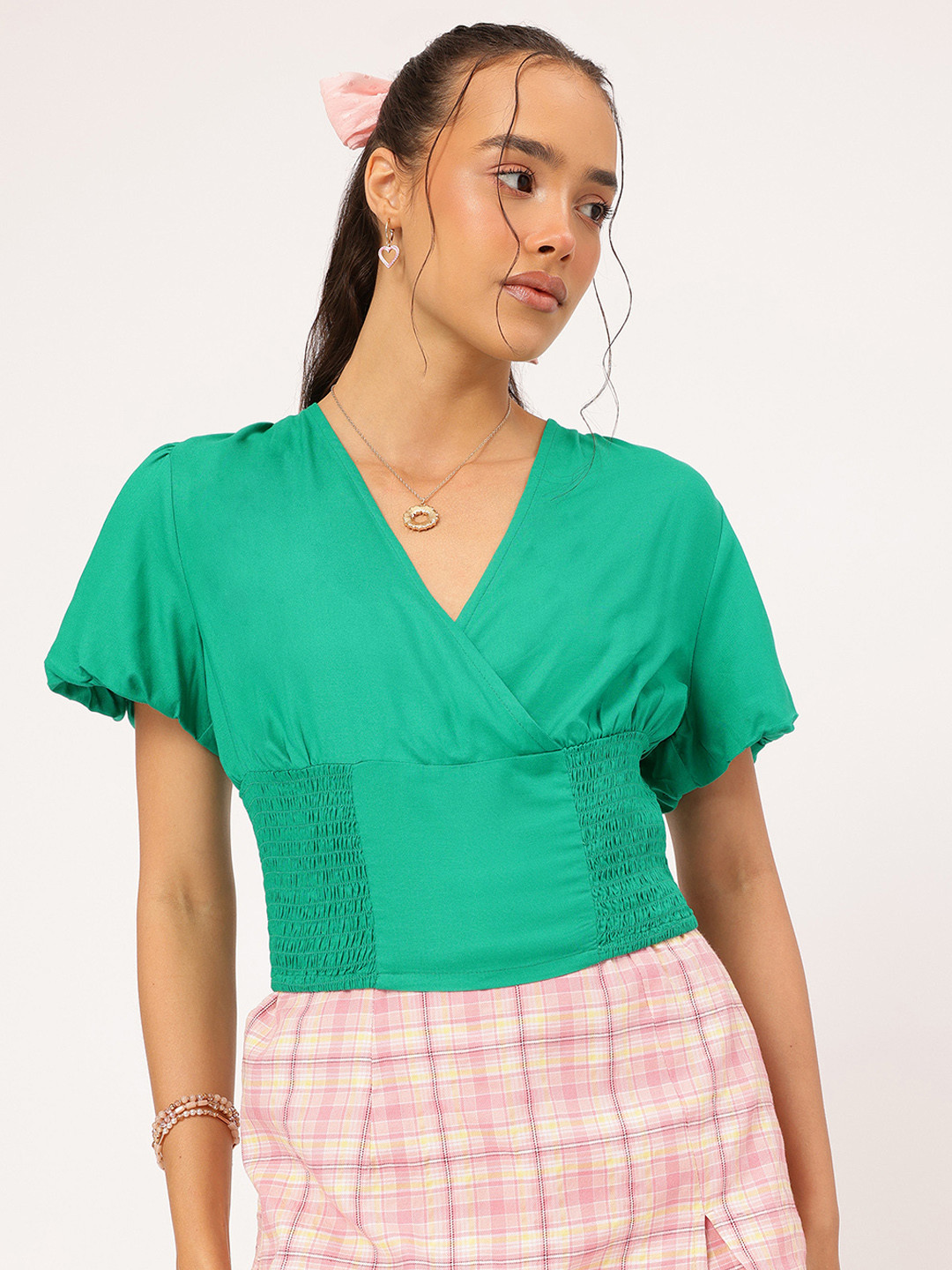 DressBerry Wrap Style Smock Back Tie-Up Top