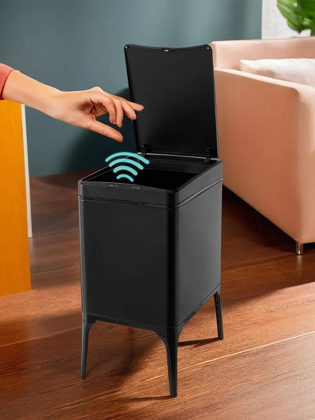 The Better Home Black Self-Design Stainless Steel Smart Sensor Dustbin 22 L