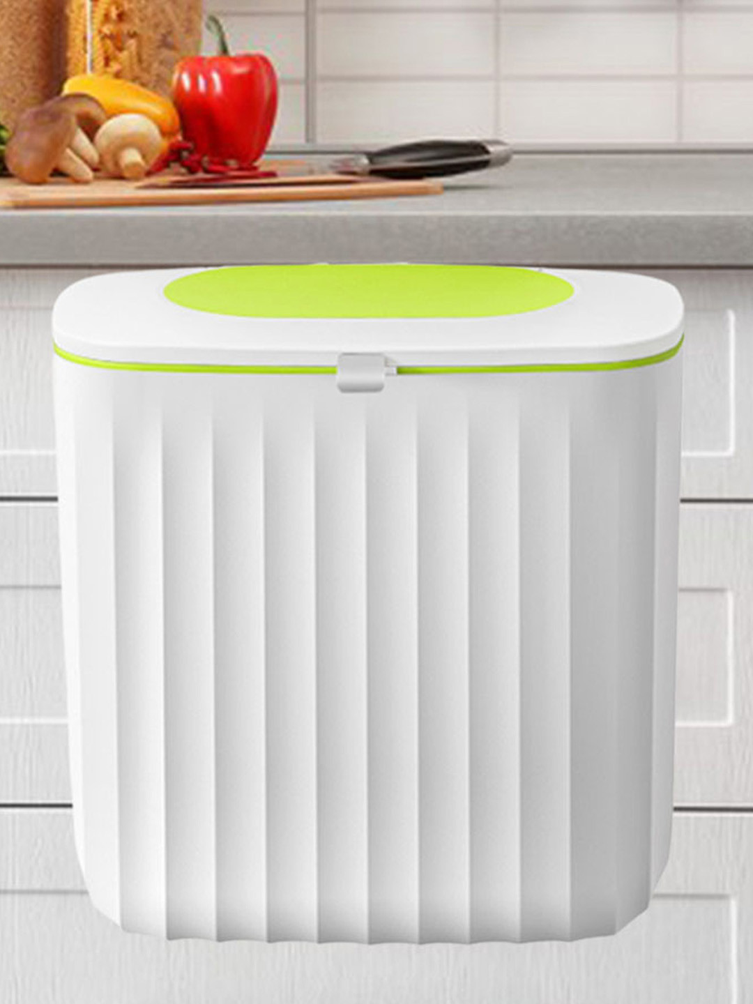 The Better Home White & Green Textured Stainless Steel Sensor Touch Dustbin - 8L