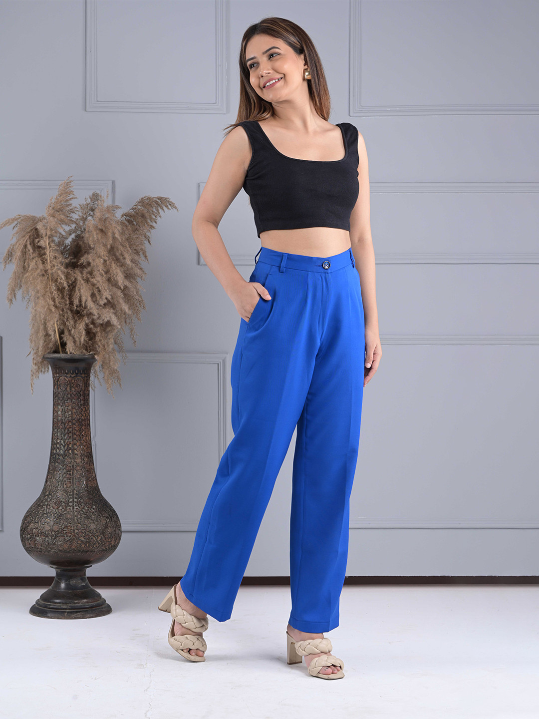 IN ANY MANNER Women Relaxed Straight Leg High-Rise Trousers