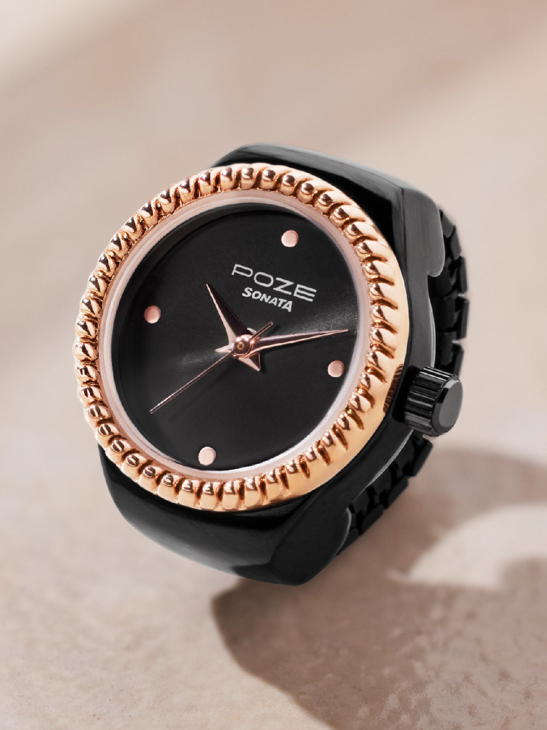 Sonata Women Embellished Analogue Ring Watch SP80082KM01W