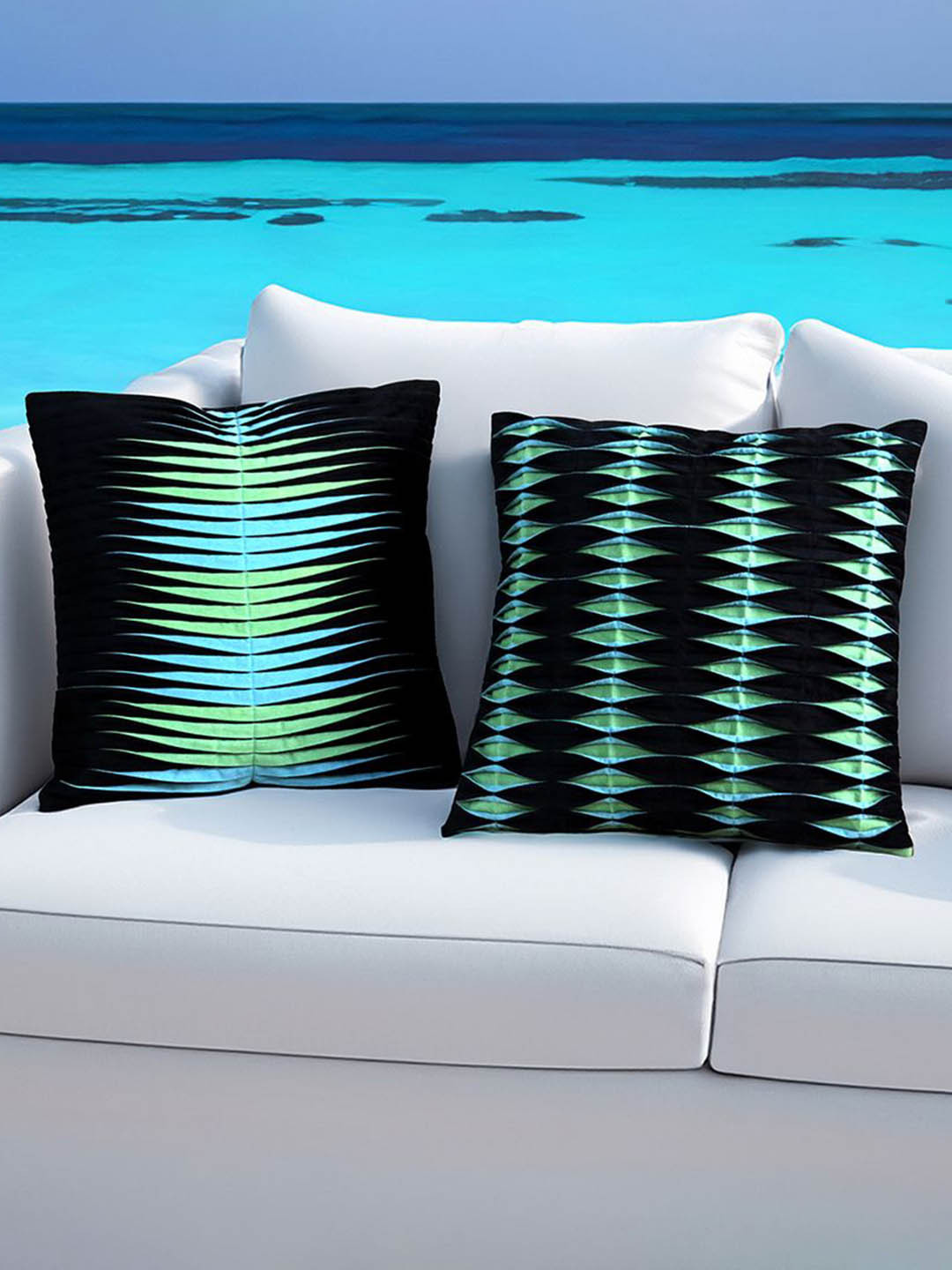 Mid July Home Black & Green 2 Pieces Geometric Velvet Square Cushion Covers