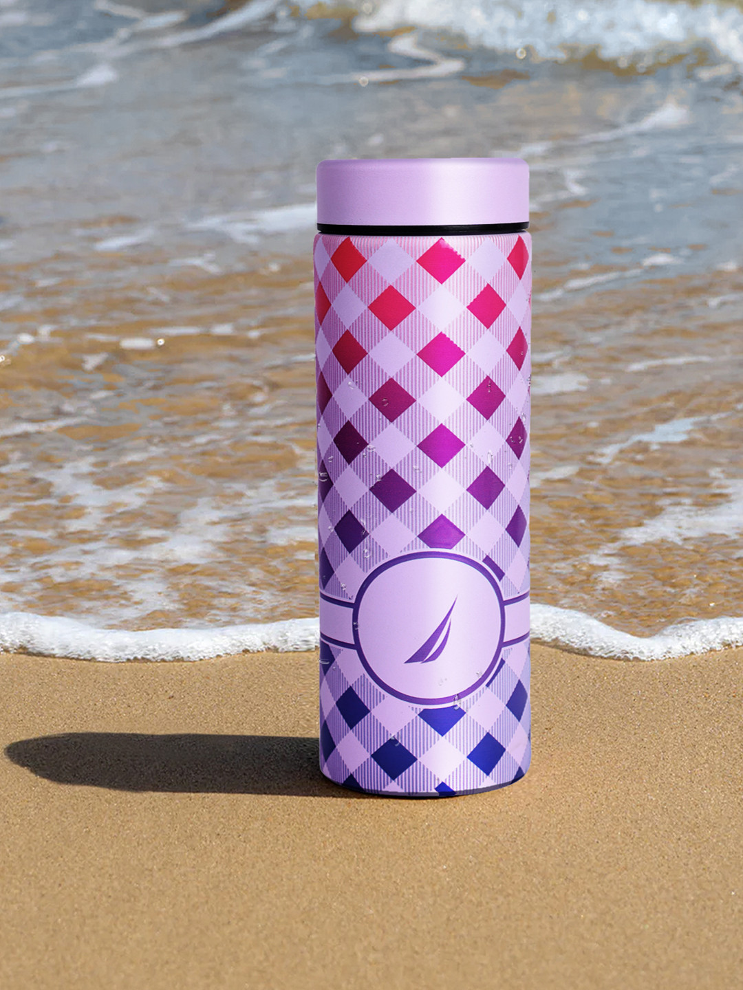 Nautica Sleek Violet & Pink Checked Stainless Steel Smart Vacuum Water Bottle-500ML