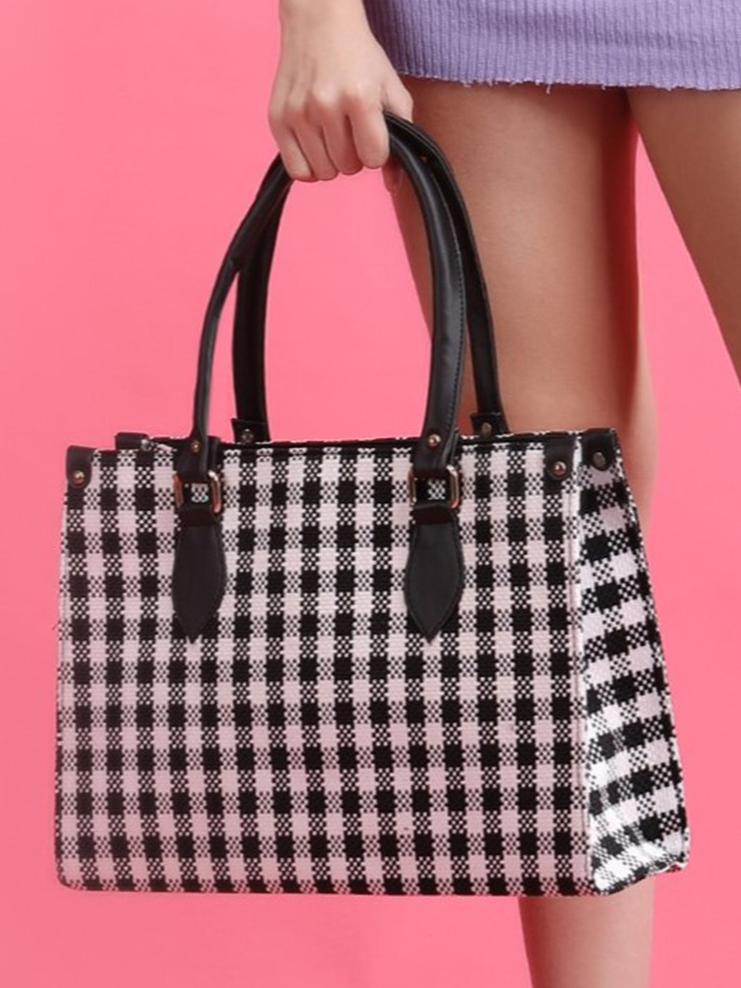 ALL ABOUT HER Checked Shopper Tote Bag with