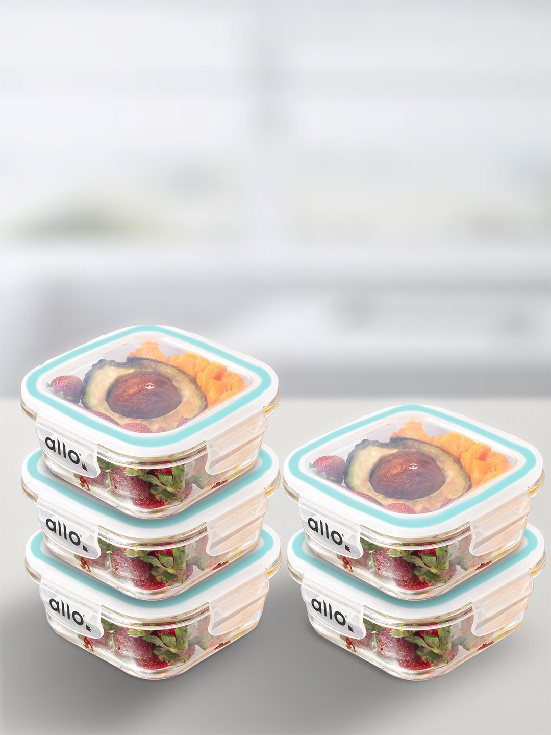 Allo Pl550Sw Transparent Glass Dishwasher Safe 5 Piece Clip-On Fridge Container-550ml