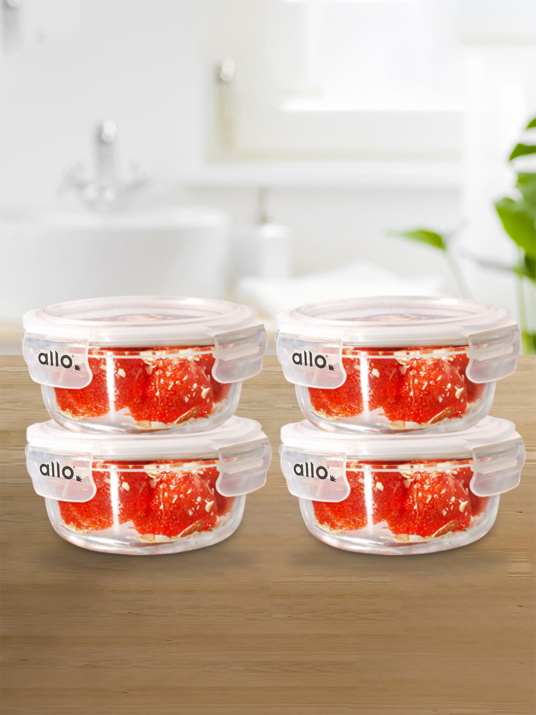 Allo Pl440Cw Transparent Glass Microwave Safe 4 Piece Clip-On Fridge Container-400ml