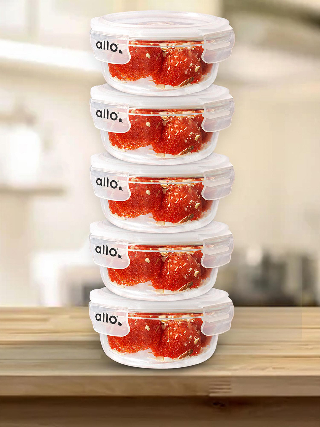 Allo Transparent Glass Dishwasher Safe 5 Piece Clip-On Fridge Container-400ml