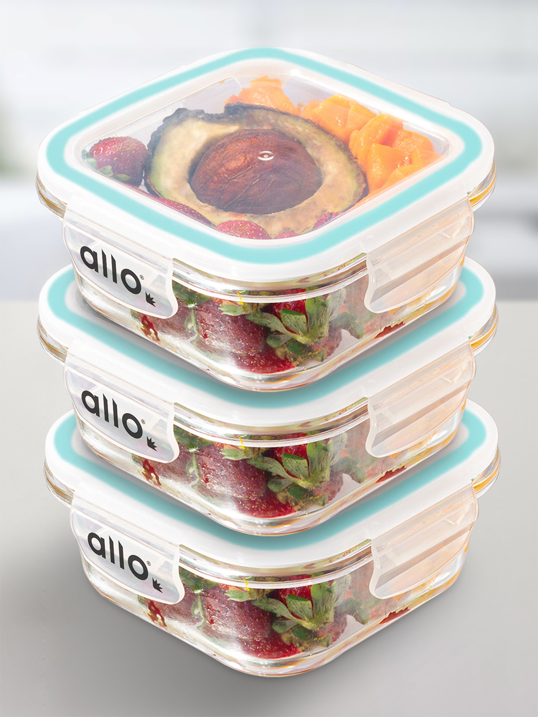 Allo Pl350Sw Transparent Glass Dishwasher Safe 3 Piece Clip-On Fridge Container-550ml