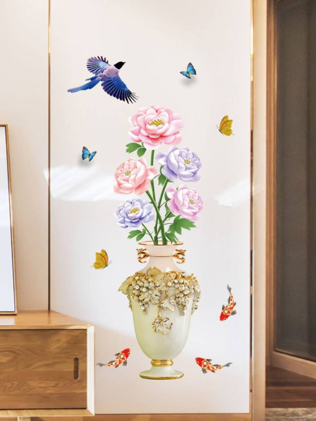 Jaamso Royals Pink & Green Printed Self Adhesive Decals & Sticker