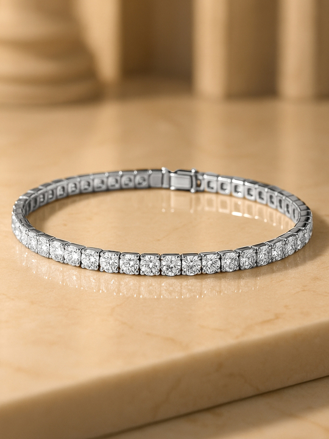 Rubans Rhodium Plated Cubic Zirconia Studded Tennis Bracelet