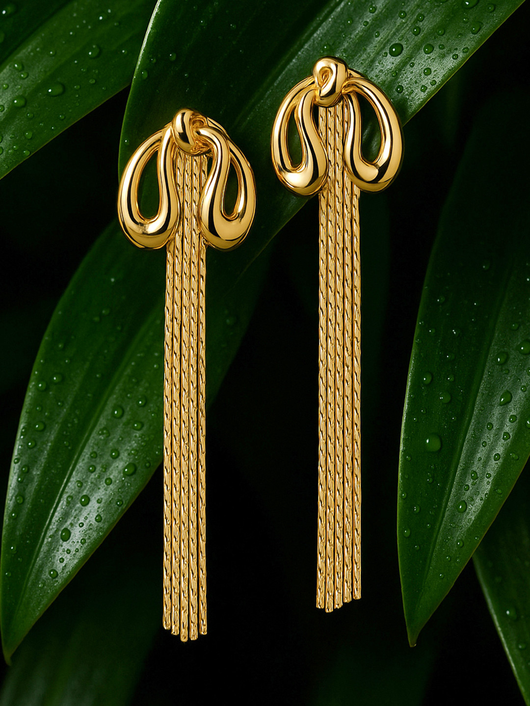 Rubans 18K Gold Plated Knot Design multilayered Tassel Drop Earrings