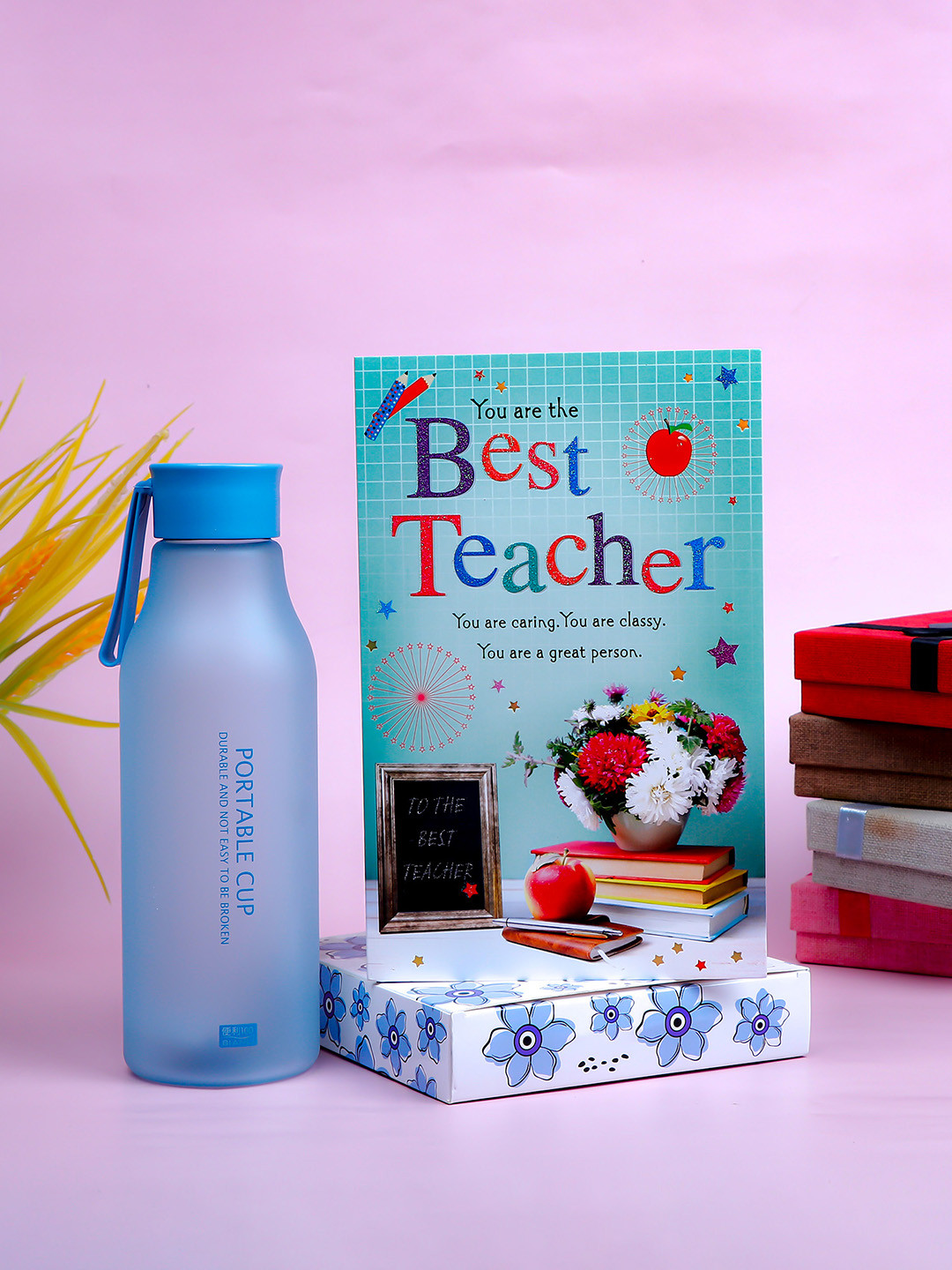Archies Blue & White Best Teacher Greeting Card With Sipper Home Gift Set