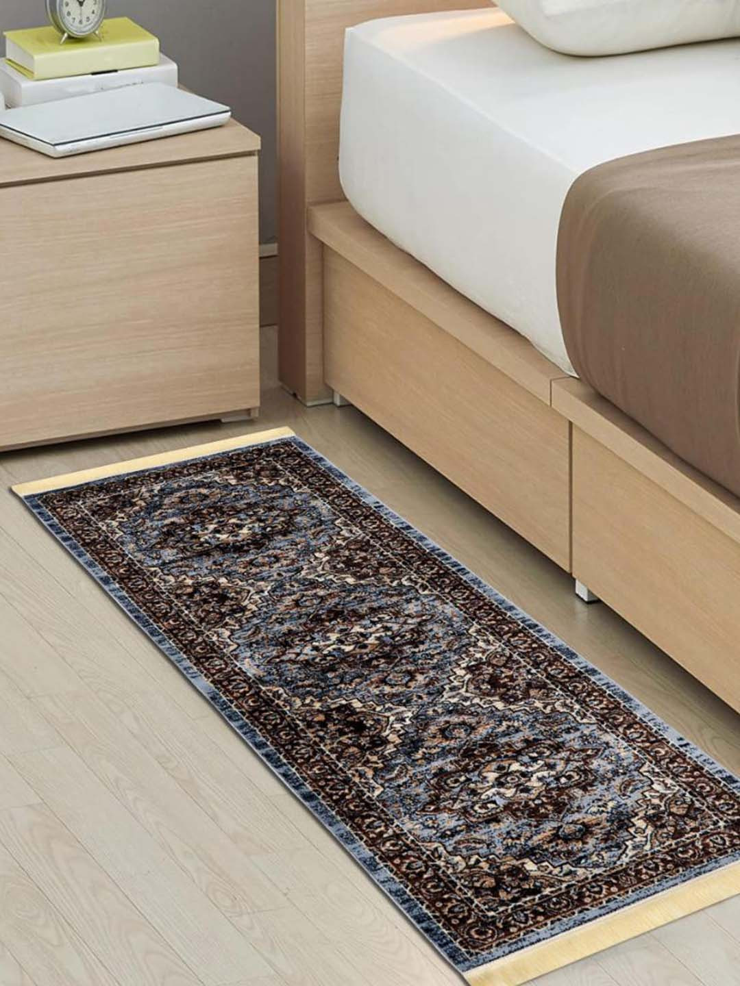 MODEFE Brown & Blue Floral Anti-Skid Nylon Runner