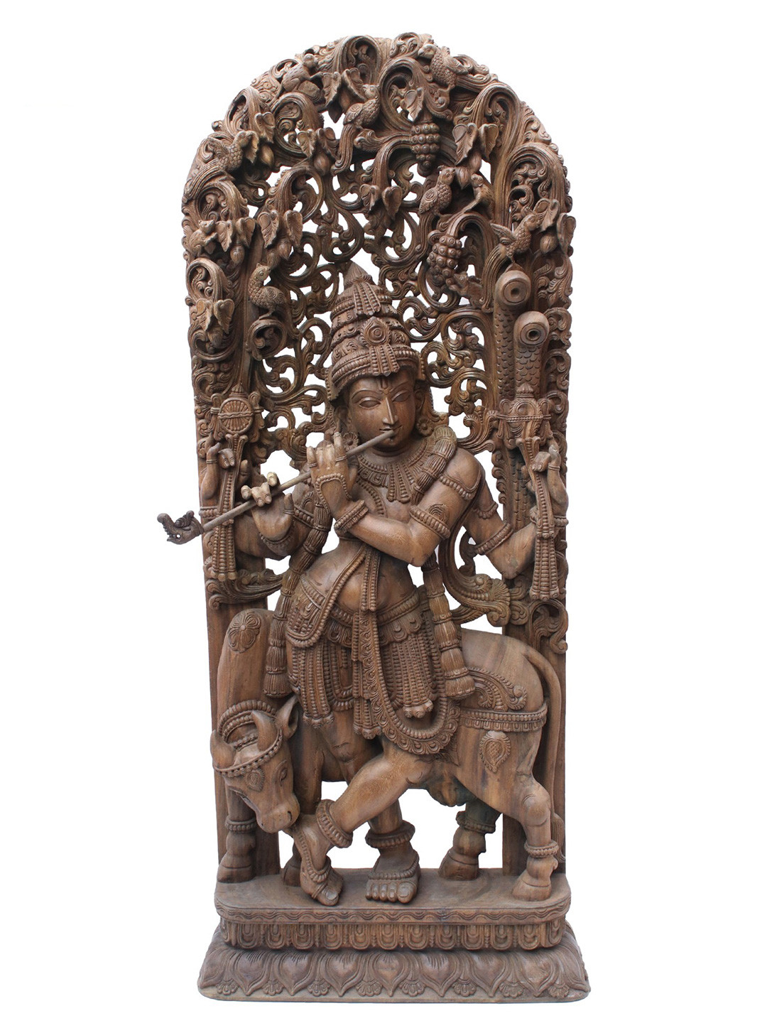 Exotic India Brown Wooden Bhagawan Venugopal Religious Idol Showpiece