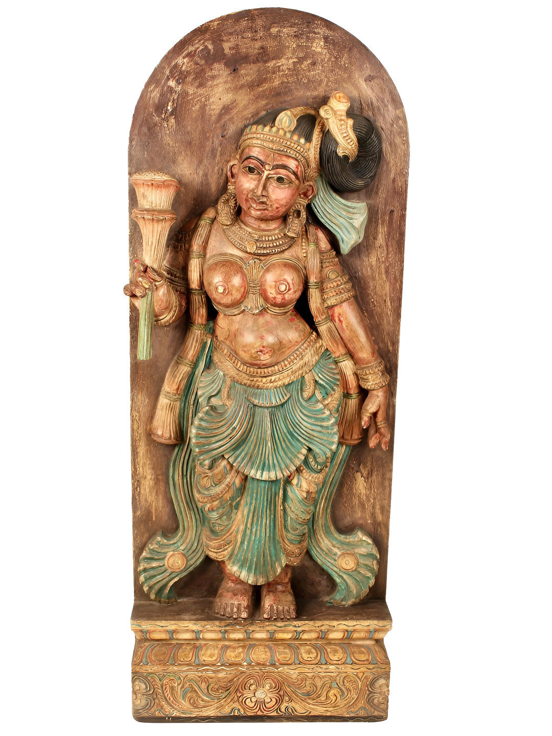 Exotic India Lady From Kerala Brown Wood Natural Living Room Extra Large Showpiece - 46.9 Inches