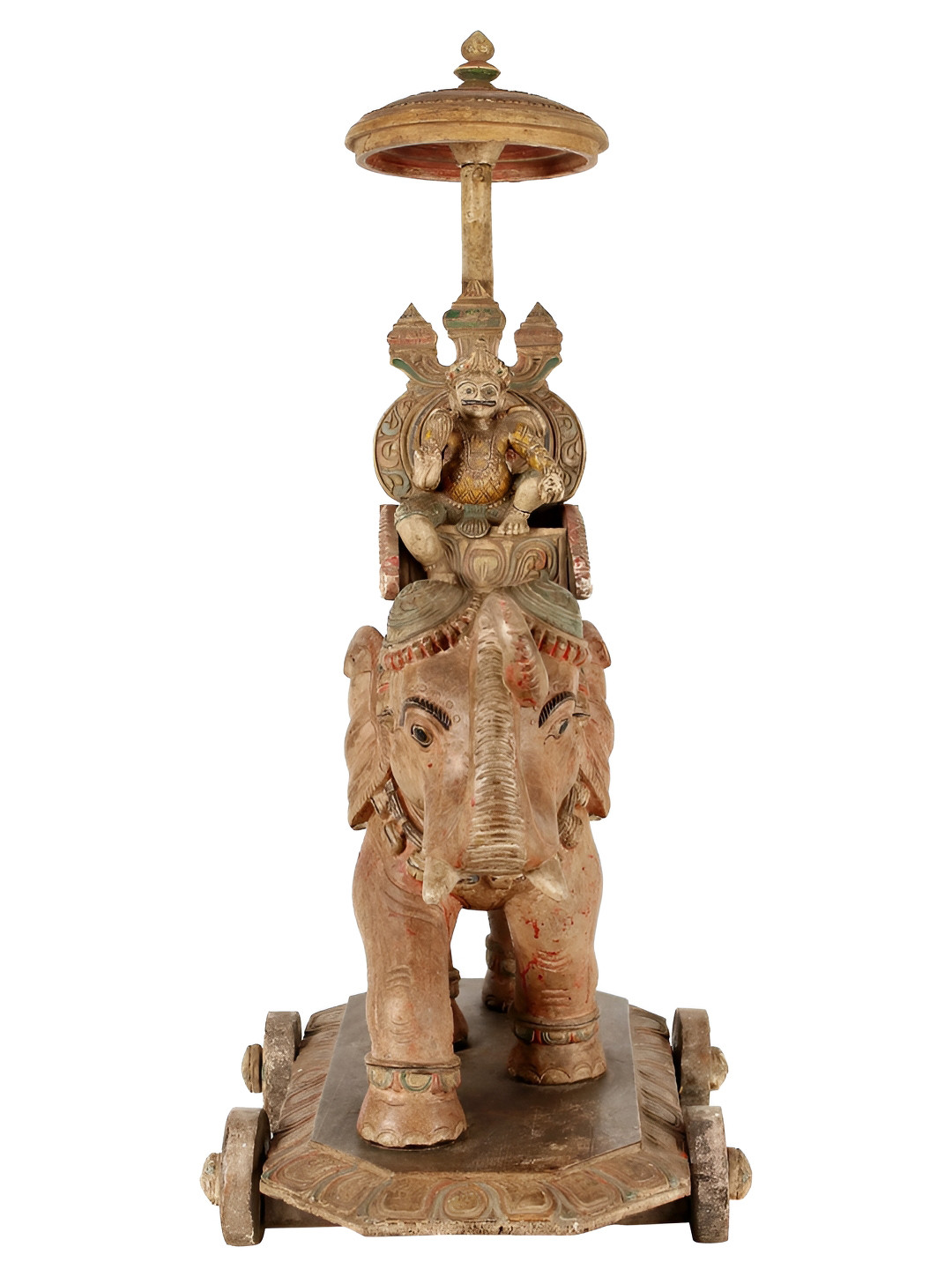 Exotic India King On Elephant with Wheels Brown Wood Natural Living Room Medium Showpiece - 33.5 Inches