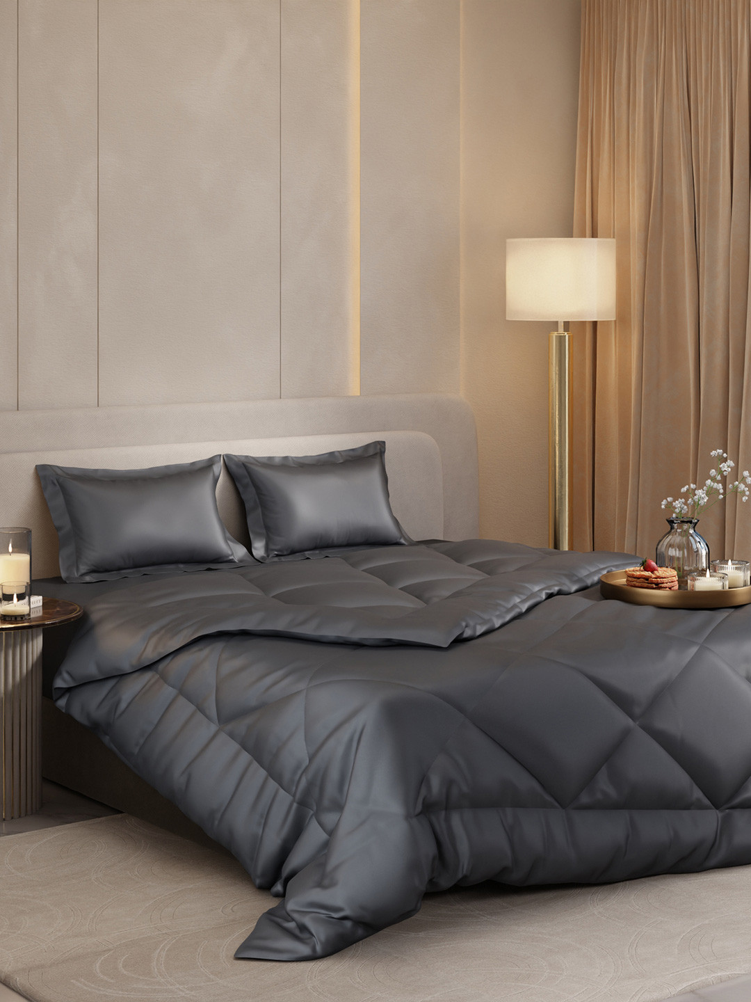 Stoa Paris Date Night Collection Grey Solid 4 Piece Double Queen Regular Bedding Set