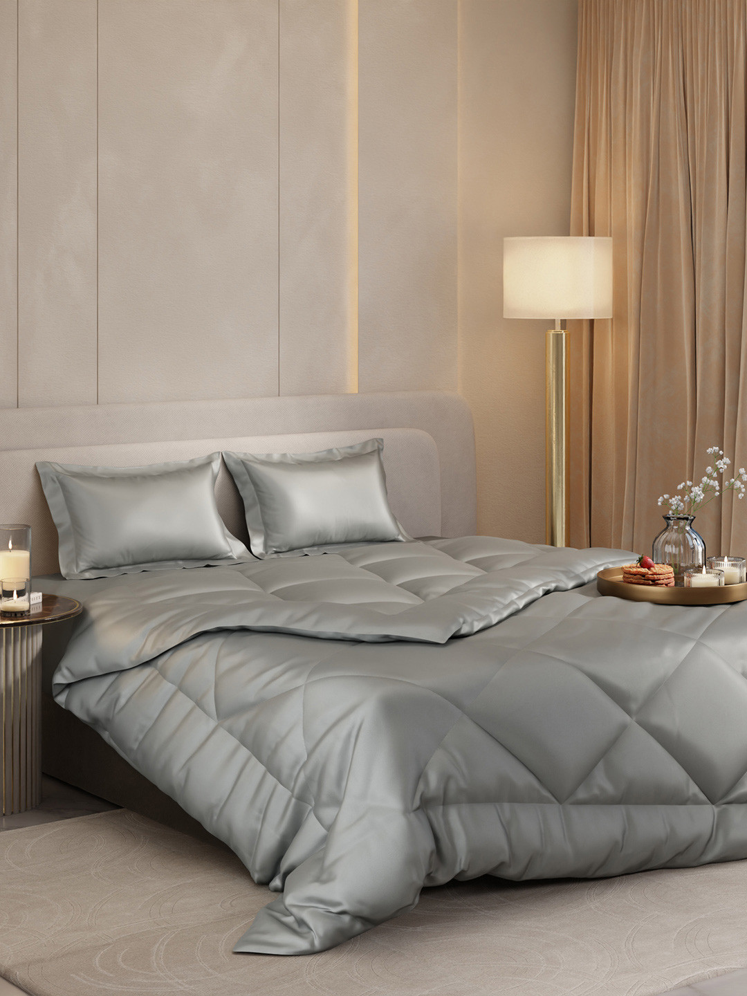 Stoa Paris Date Night Collection Grey Solid 4 Piece Double Queen Regular Bedding Set