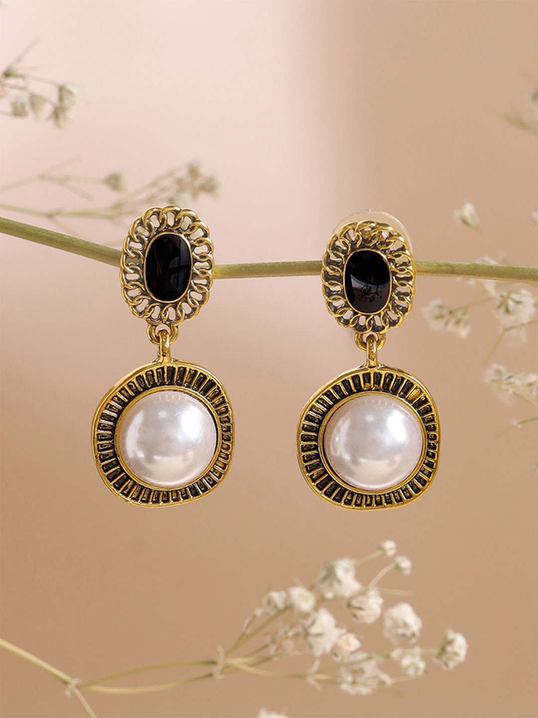 Yellow Chimes Gold-Plated Pearls Drop Earrings