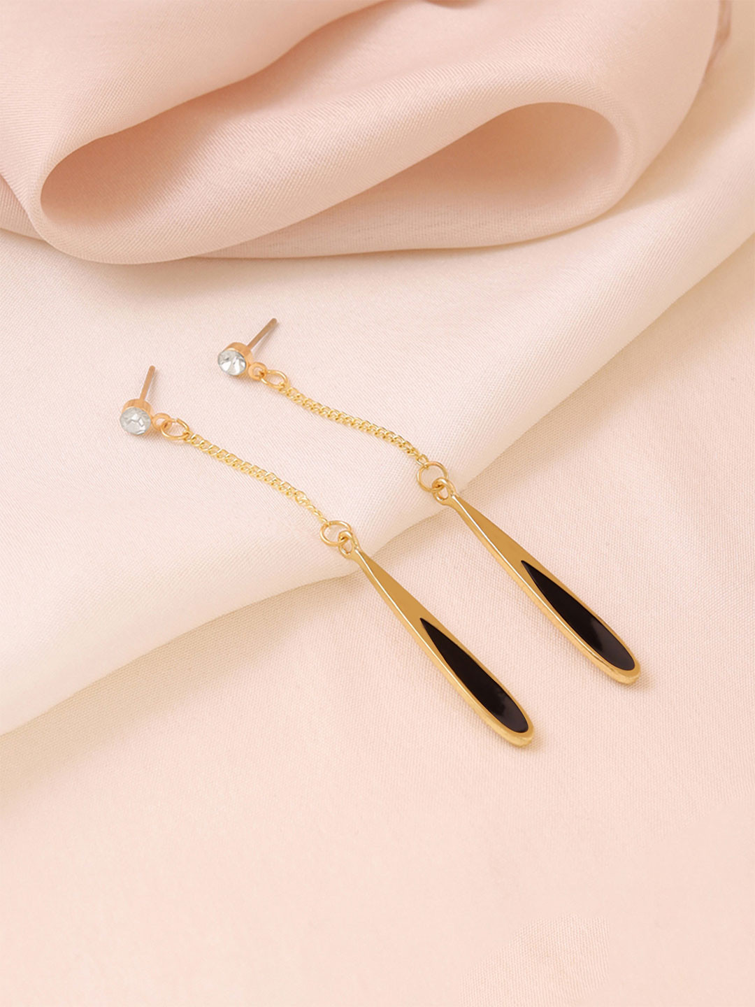 Yellow Chimes Gold Plated Stones Studded Long Chain Drop Earrings