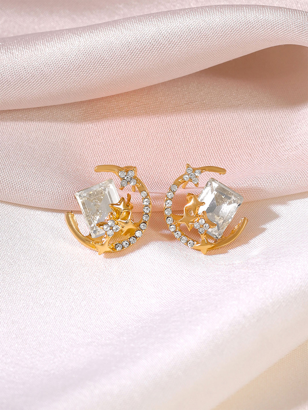 Yellow Chimes Gold-Plated Moon Star Shaped Studs