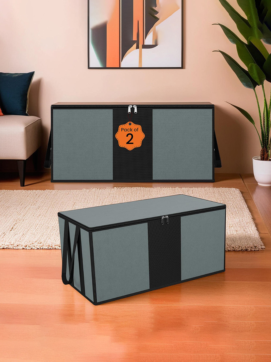Kuber Industries Grey Set of 2 Self Design Fabric Drawer Organiser