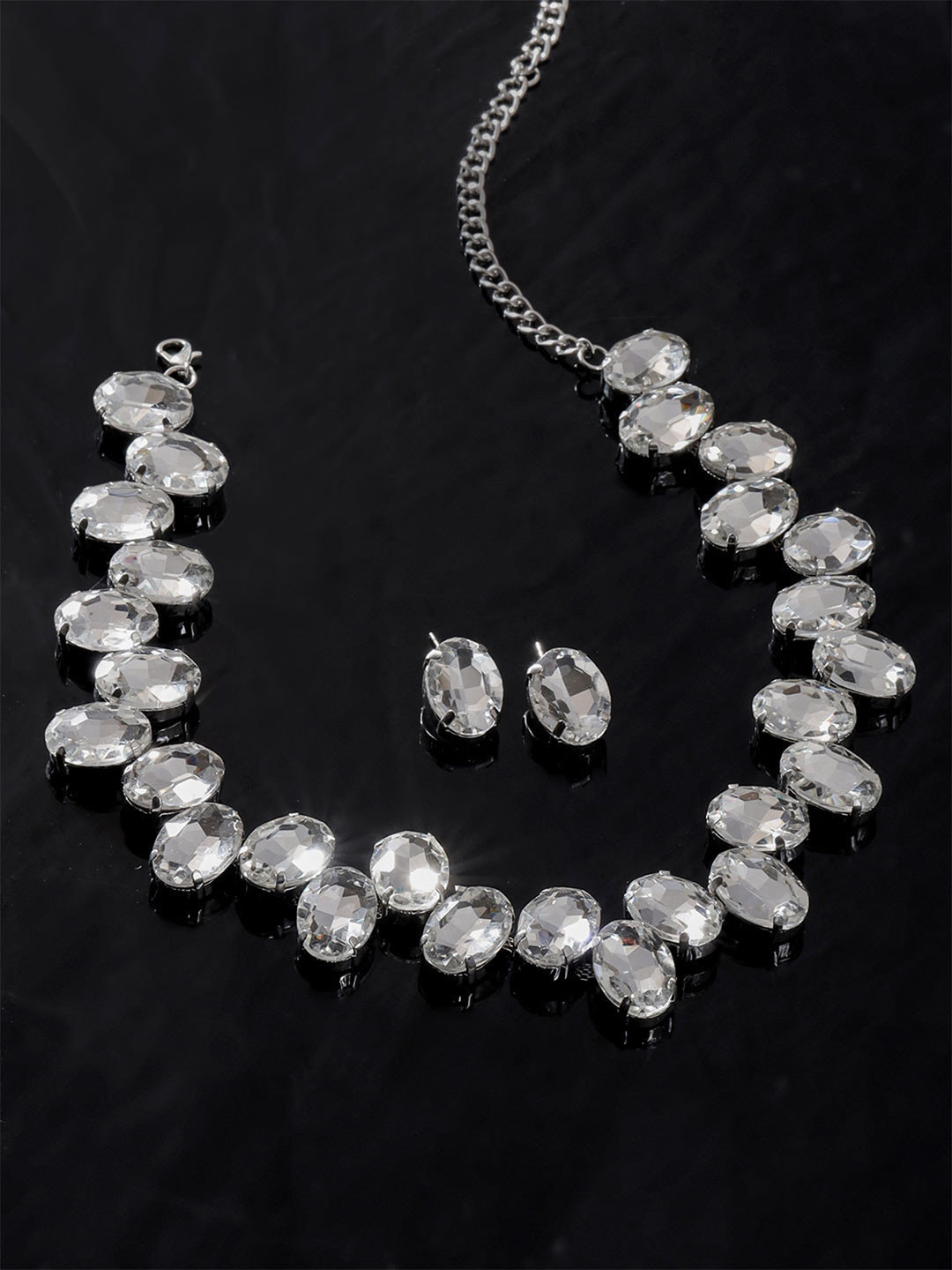 Yellow Chimes Rhodium Plated A5 Crystal Studded Jewellery Set