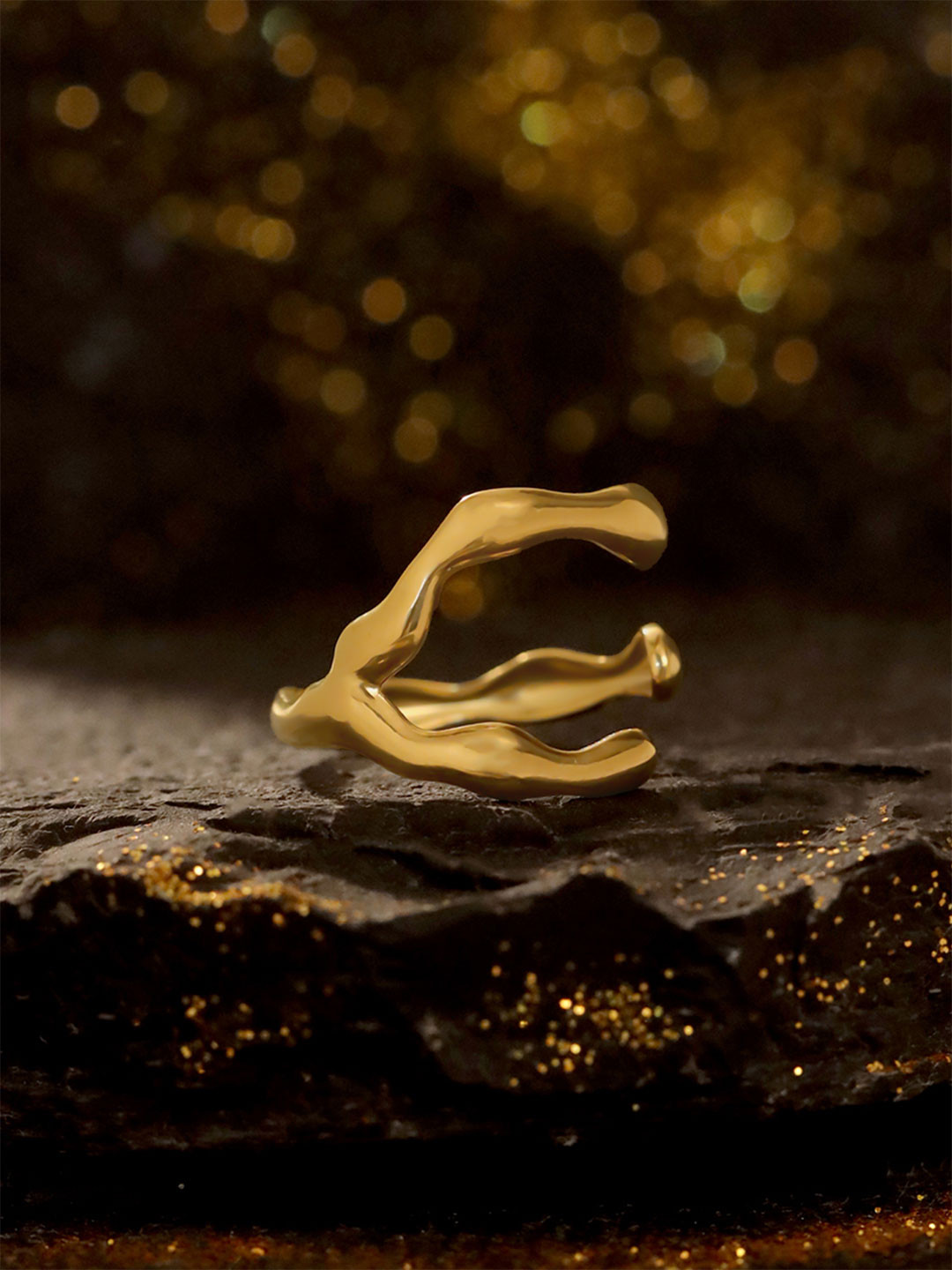 Yellow Chimes Gold-Plated  Chunky Statement Style Adjustable Finger Ring