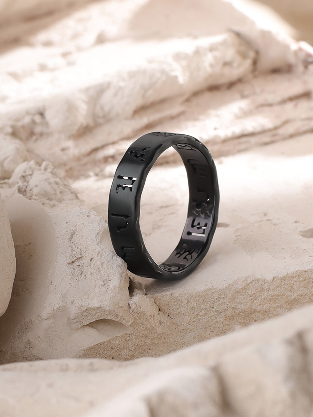 Yellow Chimes Men Stainless Steel Buddism Prayer Band Style Finger Ring